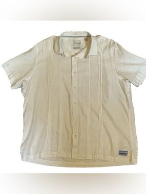 Scotch & Soda Linen Shirt XL Ivory Cream Pleated Button Up Short Sleeve